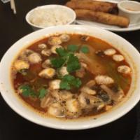 Tom Yum Soup · Large size. Choice of chicken or vegetable tofu. Gluten-free.