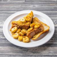 PB Stuffed French Toast Breakfast · Peanut butter, caramelized bananas and maple syrup.