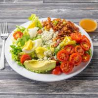 Ak Cobb Salad Lunch · Butter lettuce, free range chicken, egg, avocado, bacon, blue cheese, tomato and derby vinai...