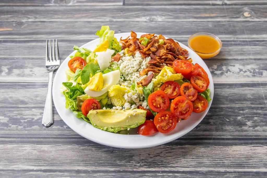 Ak Cobb Salad Lunch · Butter lettuce, free range chicken, egg, avocado, bacon, blue cheese, tomato and derby vinaigrette.