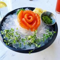 Salmon Sashimi · 5 pieces. Served with Kizami wasabi.