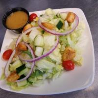 Side Salad · Romaine and iceberg mix, cherry tomatoes, red onions, cucumbers, croutons and our creamy hou...