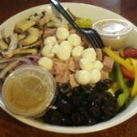 Antipasto Salad · Romaine lettuce, ham, salami, mozzarella, mushrooms, black olives, bell pepper, red onions, ...