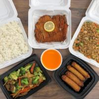 Family Special · Any 2 jumbo entrees, special fried rice and steamed rice. choice of 4 egg rolls, 6 spring ro...