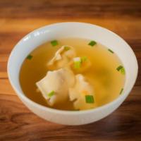 Wonton Soup · Pork Wonton served in savory broth topped with green onions and diced seared pork