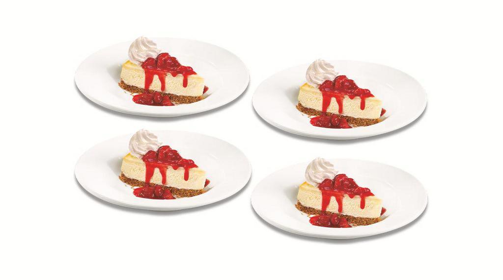 Cheesecake Pack · 4 slices of New York-style cheesecake with a side of strawberry topping. 