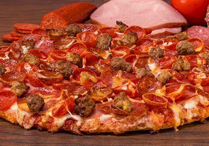 Pikes Peak · All Meat Combo. Mounds of Italian sausage, pepperoni, beef, salami, linguica and ham on classic red sauce. - (120-480 cal./slice)