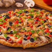 Robbers Roost With Classic Red Sauce · Garlic Chicken Combination. Grilled chicken, diced tomatoes, olives, mushrooms and green oni...
