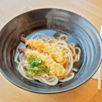 Tempura Udon · 2 pieces of shrimp tempura with hot udon.