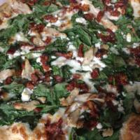 Brooklyn Pizza · No-sauce, spinach, sun-dried tomatoes, black olives, red onions, fresh garlic, ricotta, extr...