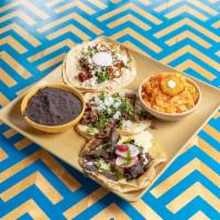 3 Tacos Mix & Match Plate with Rice & Beans · Order any 3 tacos and receive complimentary rice and beans with your order.