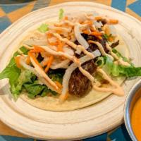 Korean Inspired Beef Taco Plate (2) · Two Korean Inspired Beef Tacos: Spicy-sweet marinated beef, lettuce, jicama, carrot, lime, a...
