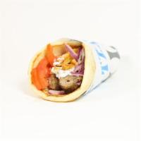 Pork Souvlaki Pita · Seasoned pork cubed and skewered on a stick, cooked over open flame and served on a warm pit...