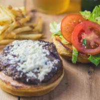 Grecian Beefteki Burger · 1/3 lb. beef and lamb patty seasoned to perfection (or falafel) with feta cheese served on a...