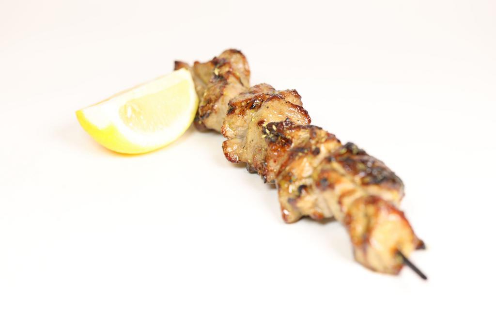 Side Skewer · Cubed, seasoned and skewered (chicken or pork) grilled to perfection.