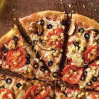 Small Garden Pizza · 6 slices. Mushrooms, black olives, onions, sliced tomatoes, our signature sauce and 3-cheese...