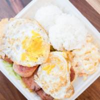 Grilled Spam & Egg · A true local dish – grilled Spam with 2 eggs.