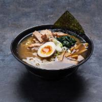 The Shoyu Ramen · Clear chicken broth with shoyu, bamboo shoot, spinach, green onion, seaweed, and egg. Your c...