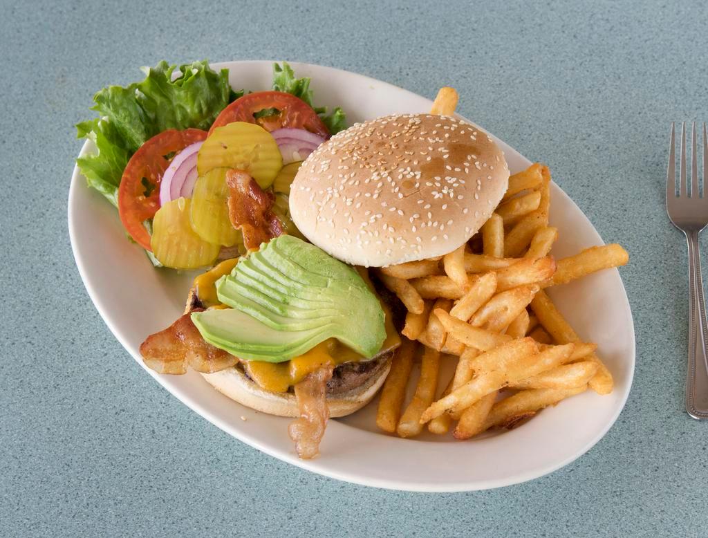 ABC Burger · Our delicious burger topped with melted cheddar cheese, bacon, avocado and all the fixings.
