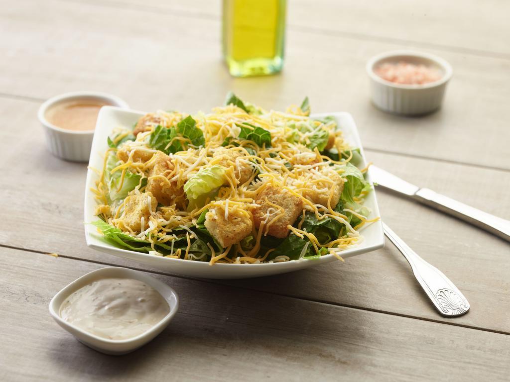 Caesar Salad · This salad has fresh crisp romaine lettuce, crunchy croutons, grated parmesan cheese & our signature caesar dressing on the side.