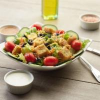 Garden Salad · This salad has fresh crisp romaine lettuce, juicy cherry tomatoes, fresh cucumber slices, sl...