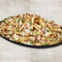 Mega Loaded Queso Fries · Shareable portion of our crispy fries with all the fixings to load em up. Queso, crispy baco...