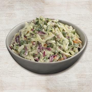 Coleslaw · Slaw mix of red and green cabbage, shredded carrots and fresh spinach tossed in creamy coleslaw dressing.