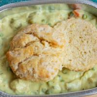 Chicken Pot Pie Single · Served ready to heat–Chicken, root vegetables, and creamy herb sauce topped with Elephants h...