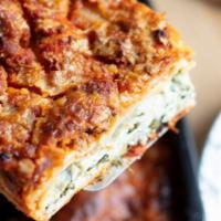 Lasagna Marinara Double · (vegetarian) Served ready to heat– Layers of lasagna with ricotta filling, spinach, and our ...