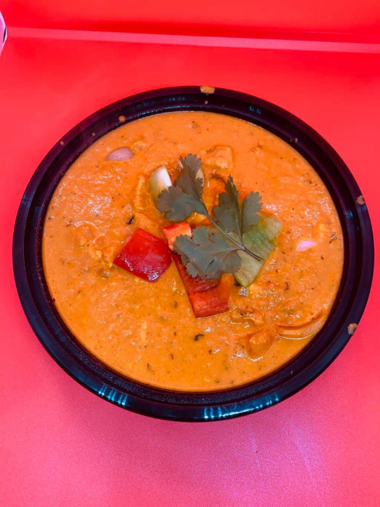 Chicken Tikka Masala · Fire-roasted chicken cooked with sliced onion and bell peppers, with tomato sauce and a touch of cream. Include basmati rice. Gluten free, nut free.