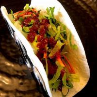 Grilled Shrimp Taco · Grilled shrimp marinated in soy sauce with Blossom Tree spicy sauce.