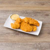 Chicken Fingers · Breaded chicken fingers deep-fried, served with a side of honey mustard.