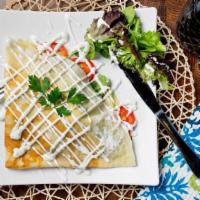 Crepissima Crepe · Popular item. Rajas (poblano peppers, onion, and corn) and white cheddar cheese. Topped with...