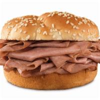 Roast Beef 1/2 lb. Sandwich · A half pound of thinly sliced roast beef on a toasted sesame seed bun. Visit arbys.com for n...