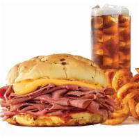 Classic Beef 'N Cheddar Meal · Served with choice of side and drink. People said there was no way Arby's beef n cheddar san...