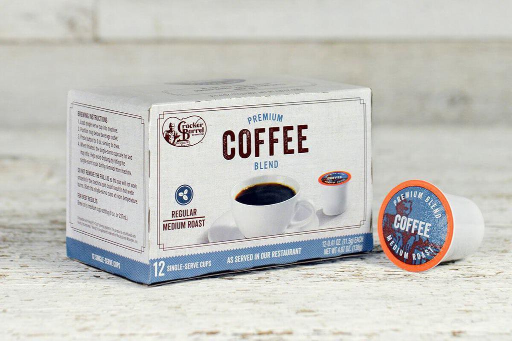 Cracker Barrel Coffee Single Serve Cups · At Cracker Barrel, we searched out the finest beans and hand-selected a blend that we hope you'll find as smooth in flavor as it is in aroma. Enjoy the same coffee at home as you do in our restaurant, now in a package of 12 convenient single-serve cups!