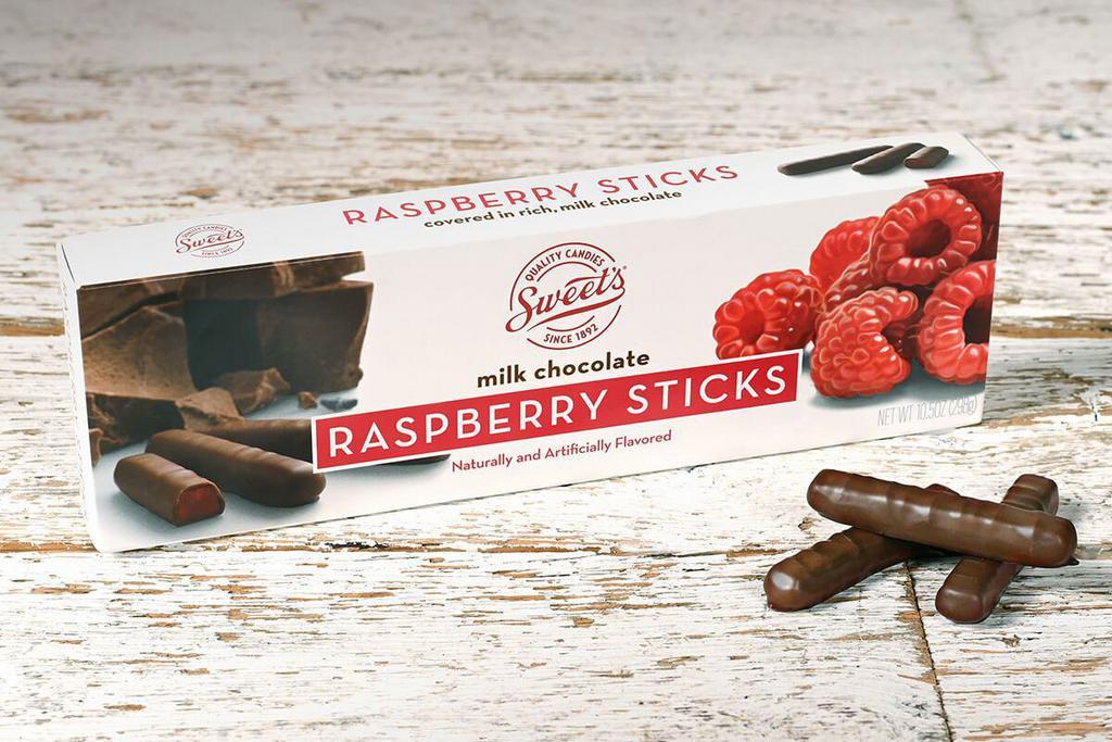 Milk Chocolate Raspberry Sticks · Turn back the time with this timeless confection. Enjoy raspberry jelly centers blanketed in milk chocolate. Each 10.5 oz box includes approximately 38 sticks for you to enjoy. 