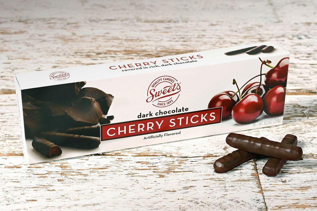 Dark Chocolate Cherry Sticks · Dark Chocolate and Cherry, what a great match for your sweet tooth. Enjoy cherry jelly centers blanketed in dark chocolate. Each 10.5 oz box includes approximately 38 sticks for you to enjoy. 