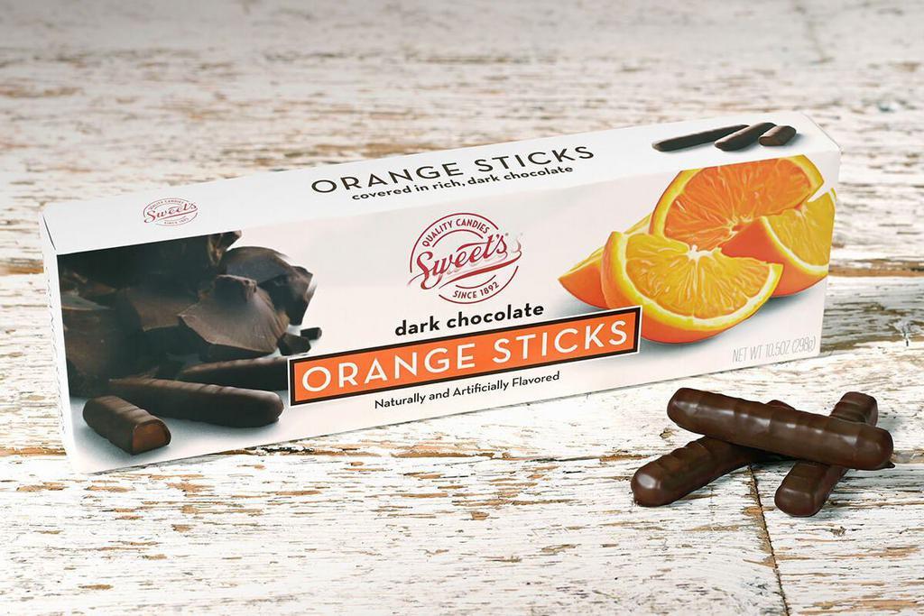 Dark Chocolate Orange Sticks · Sweet’s lovers rejoice with this nostalgic candy. Enjoy orange jelly centers blanketed in dark chocolate. Each 10.5 oz box includes approximately 38 sticks for you to enjoy. 