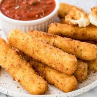 6 pieces Mozzarella sticks · Mozzarella cheese that has been coated and fried.