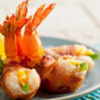 Bacon-Wrapped Stuffed Shrimp · Wild-caught fire-grilled shrimp, wrapped in hickory smoked bacon and stuffed with fresh jala...