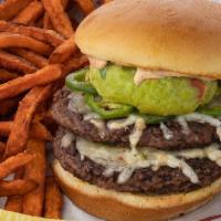 Silver Comet · Two juicy 4 oz patties with Pepper Jack, fresh grilled jalapeños, guacamole and chipotle may...