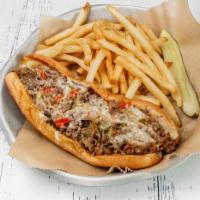 South Street Philly Steak Sandwich · Swiss, American, onions, peppers, toasted Egelman's hoagie roll.