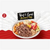 Beef and Lamb Shawarma Plate- # 2 · Beef & lamb shawarma plate is a marinated beef rib-eye, with our traditional Lebanese Medite...