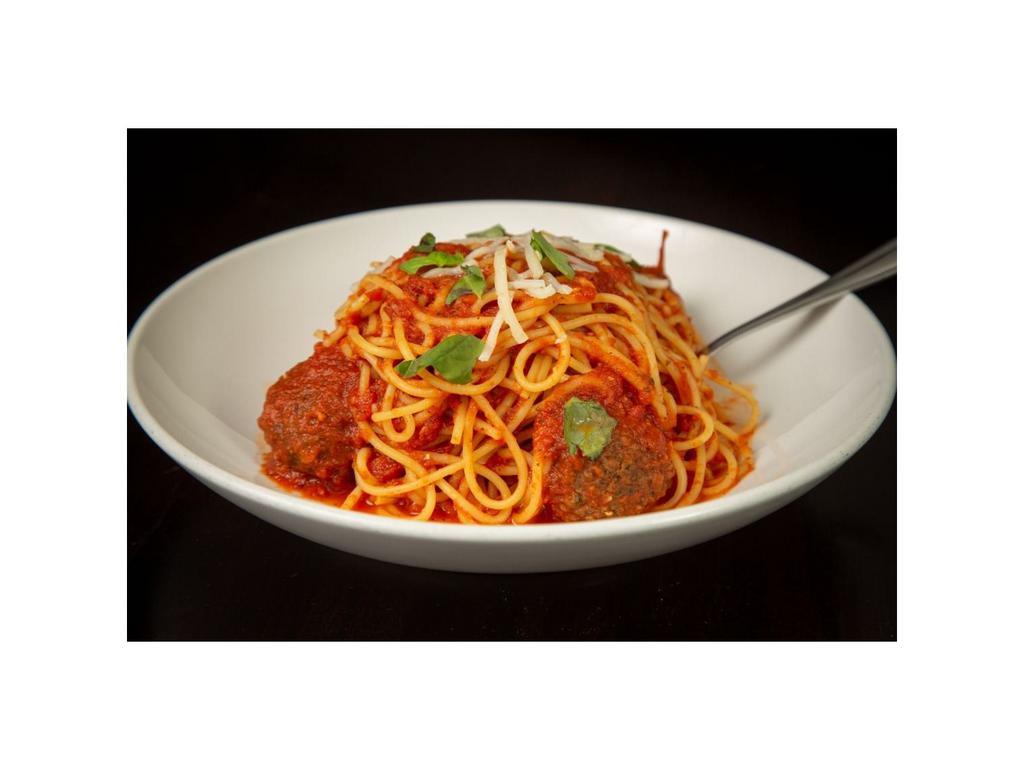 Vegan Spaghetti & Meatballs · Marinara, Vegan Meatballs, Vegan Mozzarella, Basil