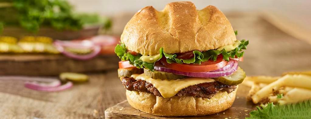 Classic Smash® Burger · Certified Angus Beef, American cheese, lettuce, tomatoes, red onions, pickles, Smash Sauce®, ketchup, toasted bun.