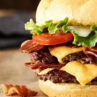 Double Bacon Smash® Burger · Double Certified Angus Beef, American cheese, applewood smoked bacon, lettuce, tomatoes, may...