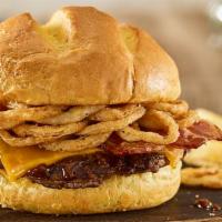 BBQ Bacon Cheddar Burger · Certified Angus Beef, aged cheddar cheese, applewood smoked bacon, bbq sauce, toasted bun.