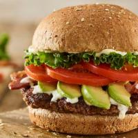 Avocado Bacon Club Burger · Certified Angus Beef, sliced avocado, applewood smoked bacon, lettuce, tomatoes, ranch, mayo...
