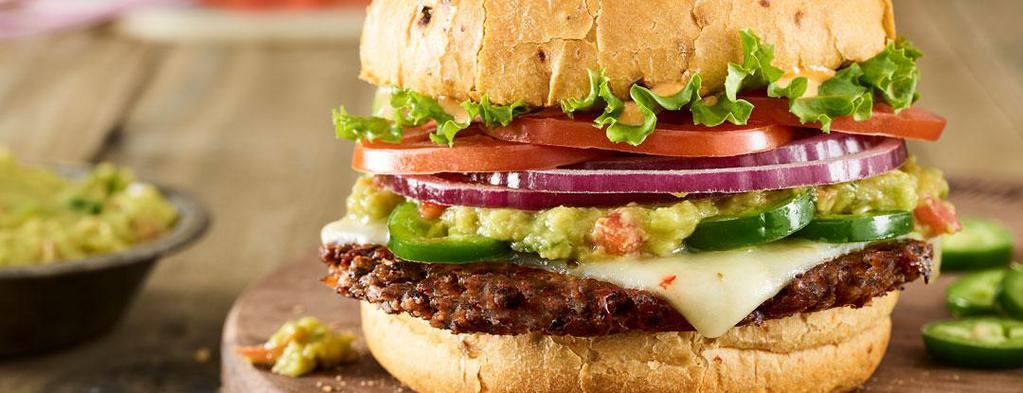 Spicy Baja With Guac Burger · Certified Angus Beef, pepper jack cheese, jalapeños, guacamole, lettuce, tomatoes, red onions, chipotle mayo, toasted spicy chipotle bun.